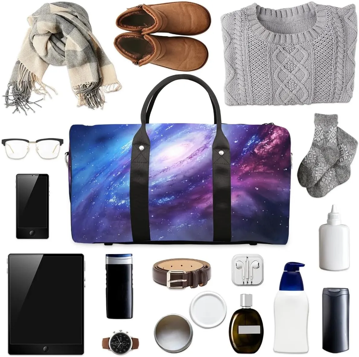Travel Duffel Bag, Universe Galaxy Nebulae Sports Tote Gym Bag Foldable Western Aztec Weekender Bag Carry on Luggage Handle Bag Overnight Shoulder Bag for Women Men,A-1031
