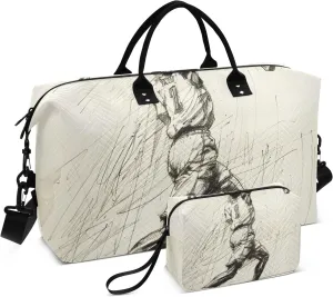 Travel Duffle Bag, Basketball Sketch Gym Bag with Storage Bag Weekender Overnight Bag for Men Women Trip Sports Yoga