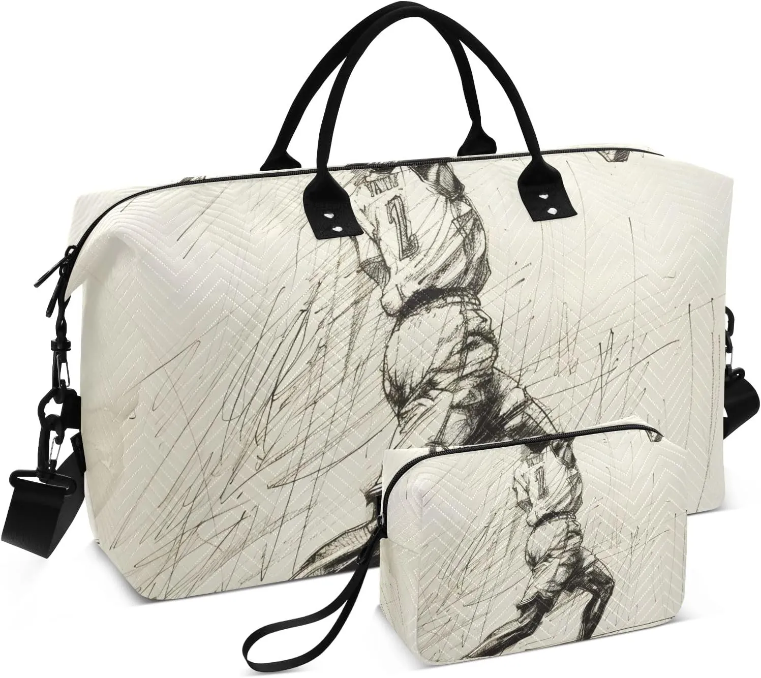 Travel Duffle Bag, Basketball Sketch Gym Bag with Storage Bag Weekender Overnight Bag for Men Women Trip Sports Yoga