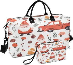 Travel Duffle Bag, Mushroom Dwarf Car Gym Bag with Storage Bag Weekender Overnight Bag for Men Women Trip Sports Yoga