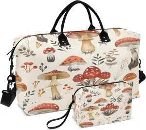 Travel Duffle Bag, Mushroom Fall Paper Cute Fall Gym Bag with Storage Bag Weekender Overnight Bag for Men Women Trip Sports Yoga