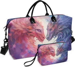 Travel Duffle Bag, Pink Purple Dragon Gym Bag with Storage Bag Weekender Overnight Bag for Men Women Trip Sports Yoga