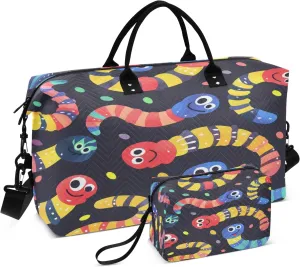 Travel Duffle Bag, Rainbow Caterpillar Gym Bag with Storage Bag Weekender Overnight Bag for Men Women Trip Sports Yoga