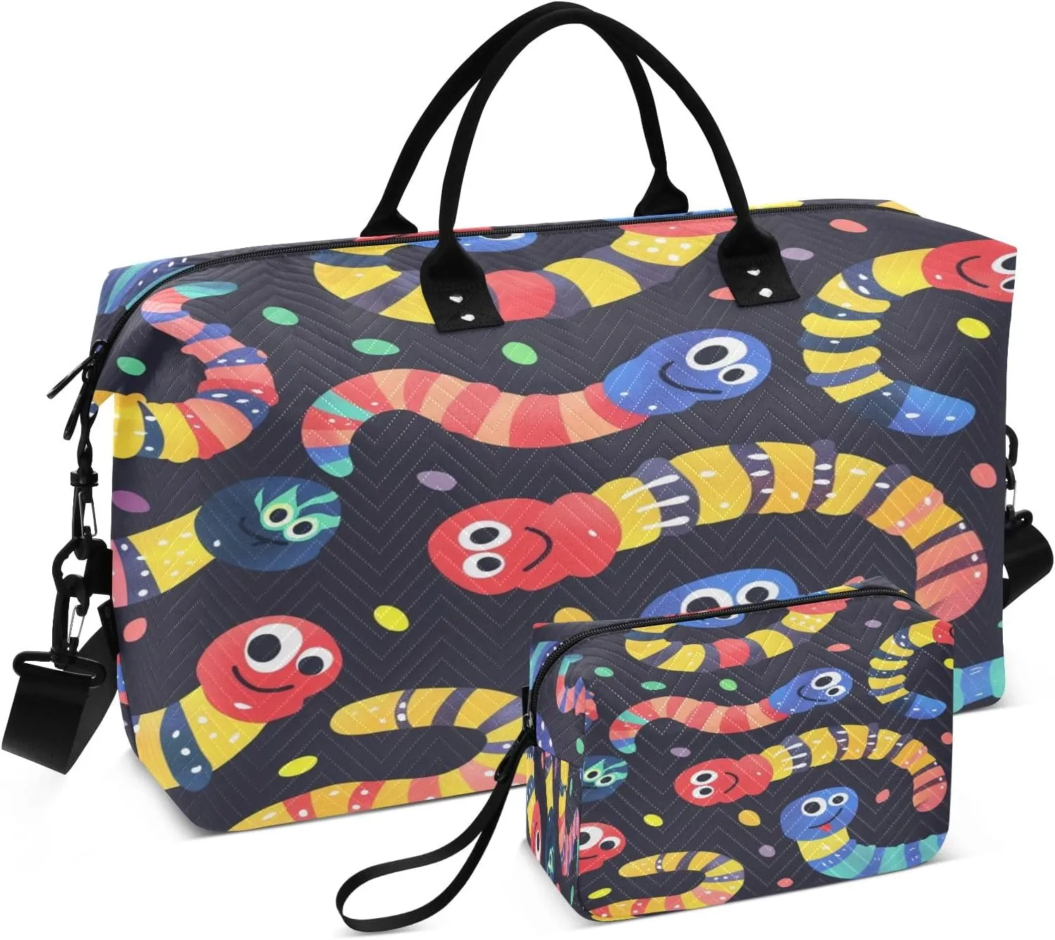 Travel Duffle Bag, Rainbow Caterpillar Gym Bag with Storage Bag Weekender Overnight Bag for Men Women Trip Sports Yoga