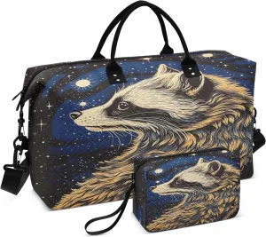 Travel Duffle Bag, Starry Sky Raccoon Gym Bag with Storage Bag Weekender Overnight Bag for Men Women Trip Sports Yoga