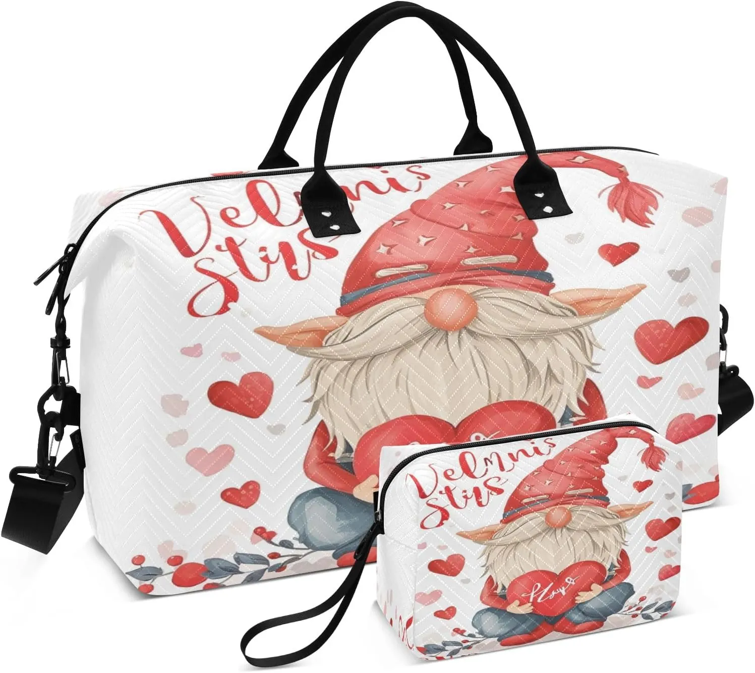 Travel Duffle Bag, Valentine Love Dwarf Gym Bag with Storage Bag Weekender Overnight Bag for Men Women Trip Sports Yoga