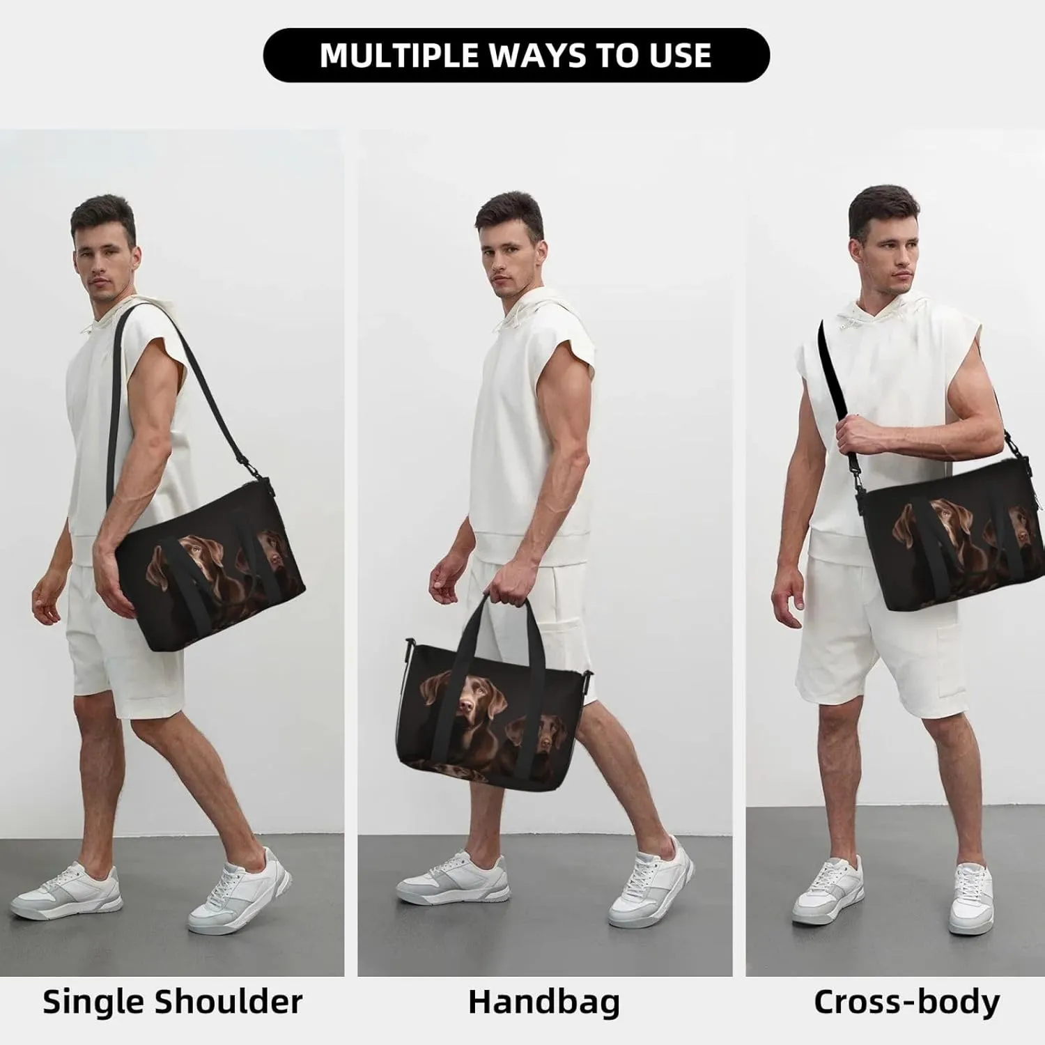 Travel Duffle Bag Weekender Bags for Men Women Adjustable Large Capacity Weekender Overnight Bag Carry On Tote Bags Waterproof Sport Gym Bag for Travel Yoga, Brown Labrador Retriever, One Size