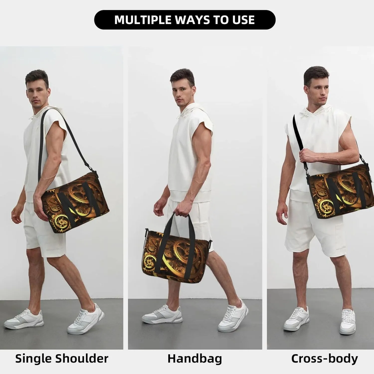 Travel Duffle Bag Weekender Bags for Men Women Adjustable Large Capacity Weekender Overnight Bag Carry On Tote Bags Waterproof Sport Gym Bag for Travel Yoga, Cool Steampunk Gears, One Size