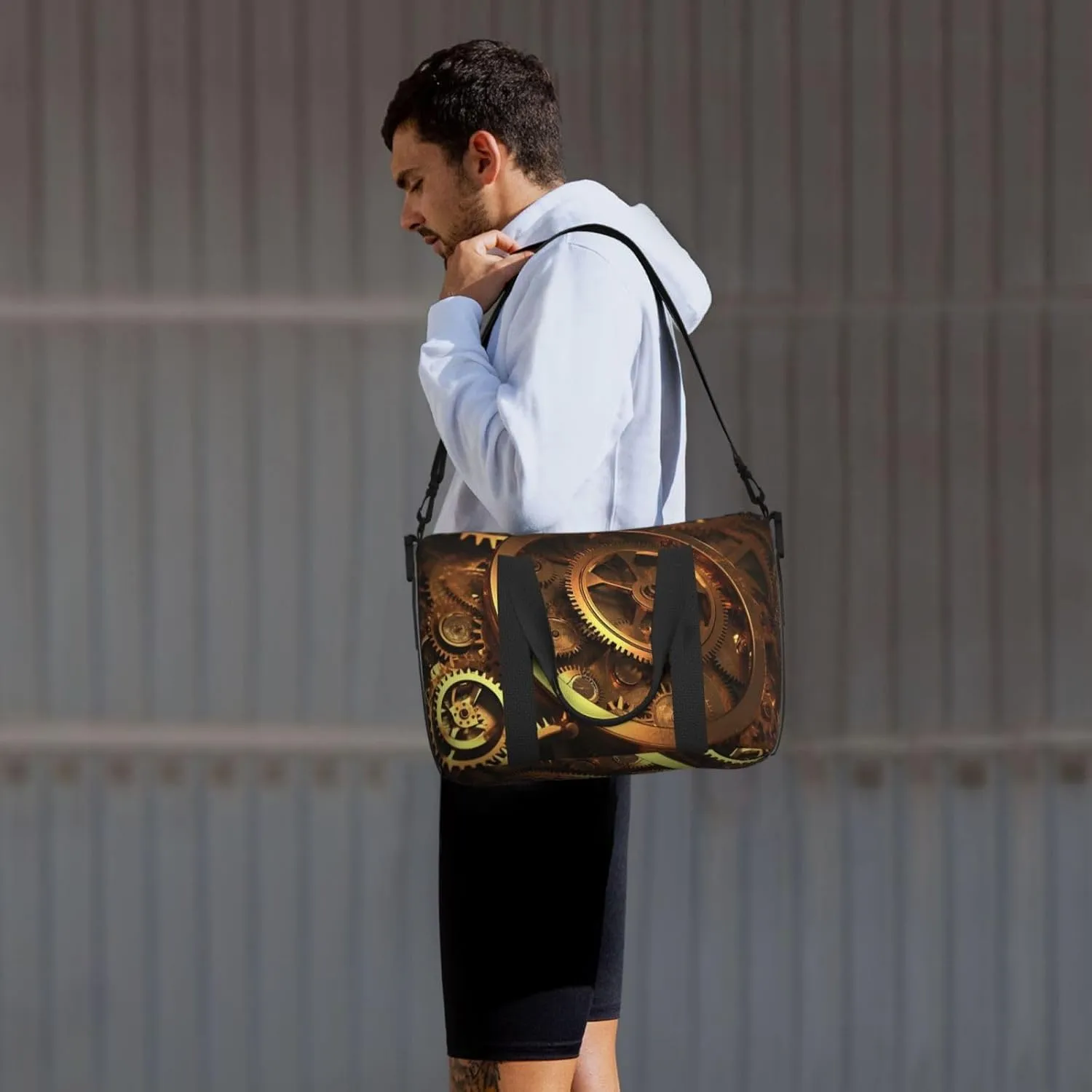 Travel Duffle Bag Weekender Bags for Men Women Adjustable Large Capacity Weekender Overnight Bag Carry On Tote Bags Waterproof Sport Gym Bag for Travel Yoga, Cool Steampunk Gears, One Size