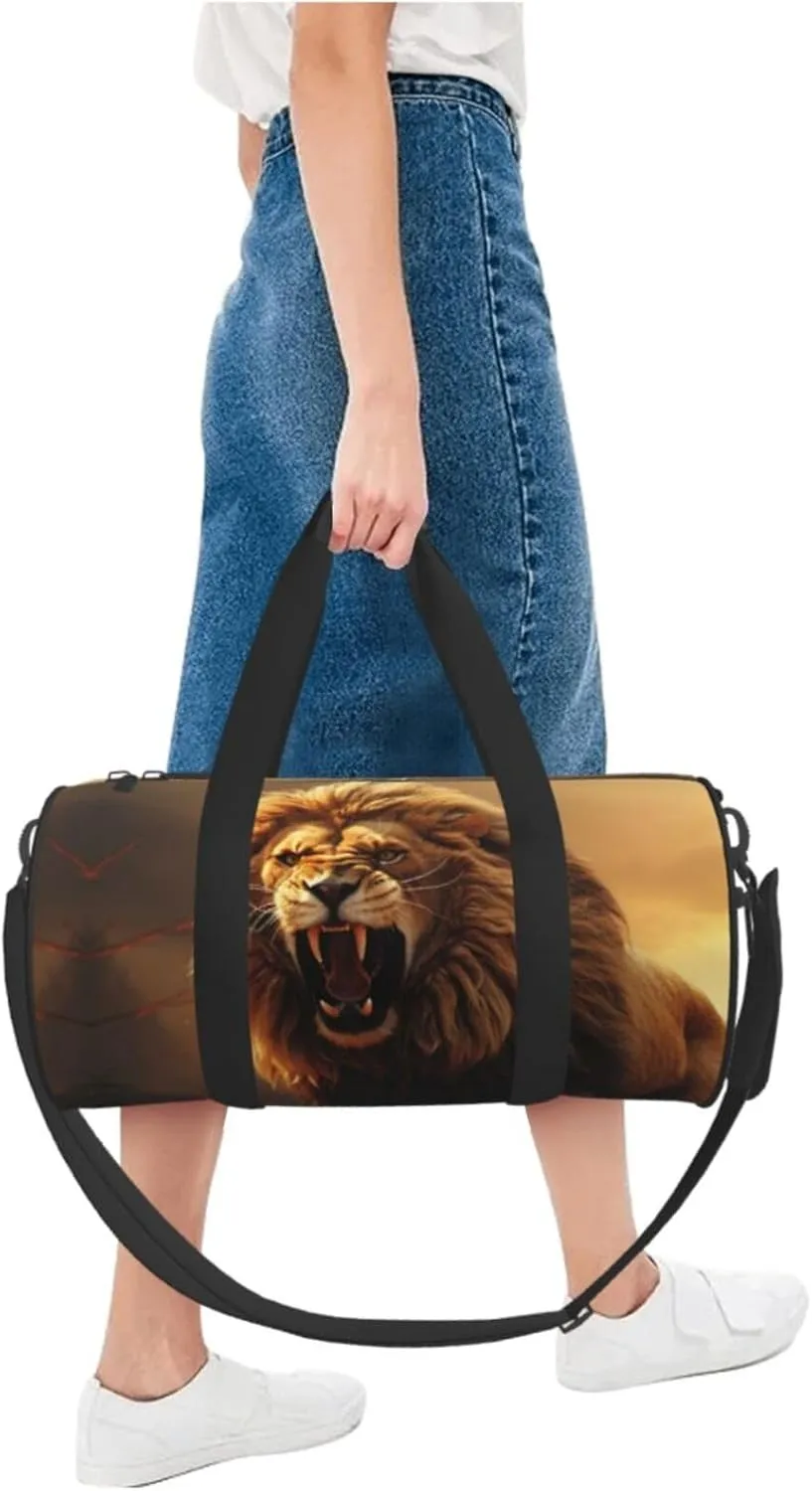 Travel Duffle Bag Weekender Bags for Men Women with Shoe Compartment Large Capacity Weekender Overnight Bag Angry Roaring Lion Carry On Tote Bags Sport Gym Bag for Travel Yoga