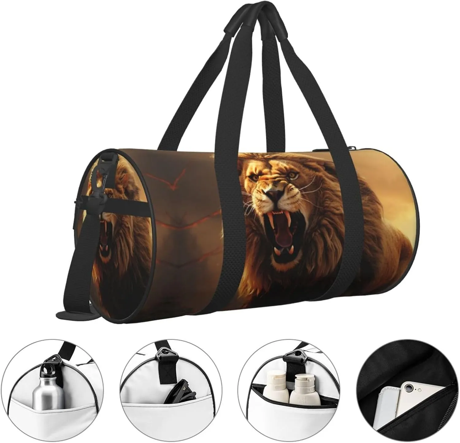 Travel Duffle Bag Weekender Bags for Men Women with Shoe Compartment Large Capacity Weekender Overnight Bag Angry Roaring Lion Carry On Tote Bags Sport Gym Bag for Travel Yoga