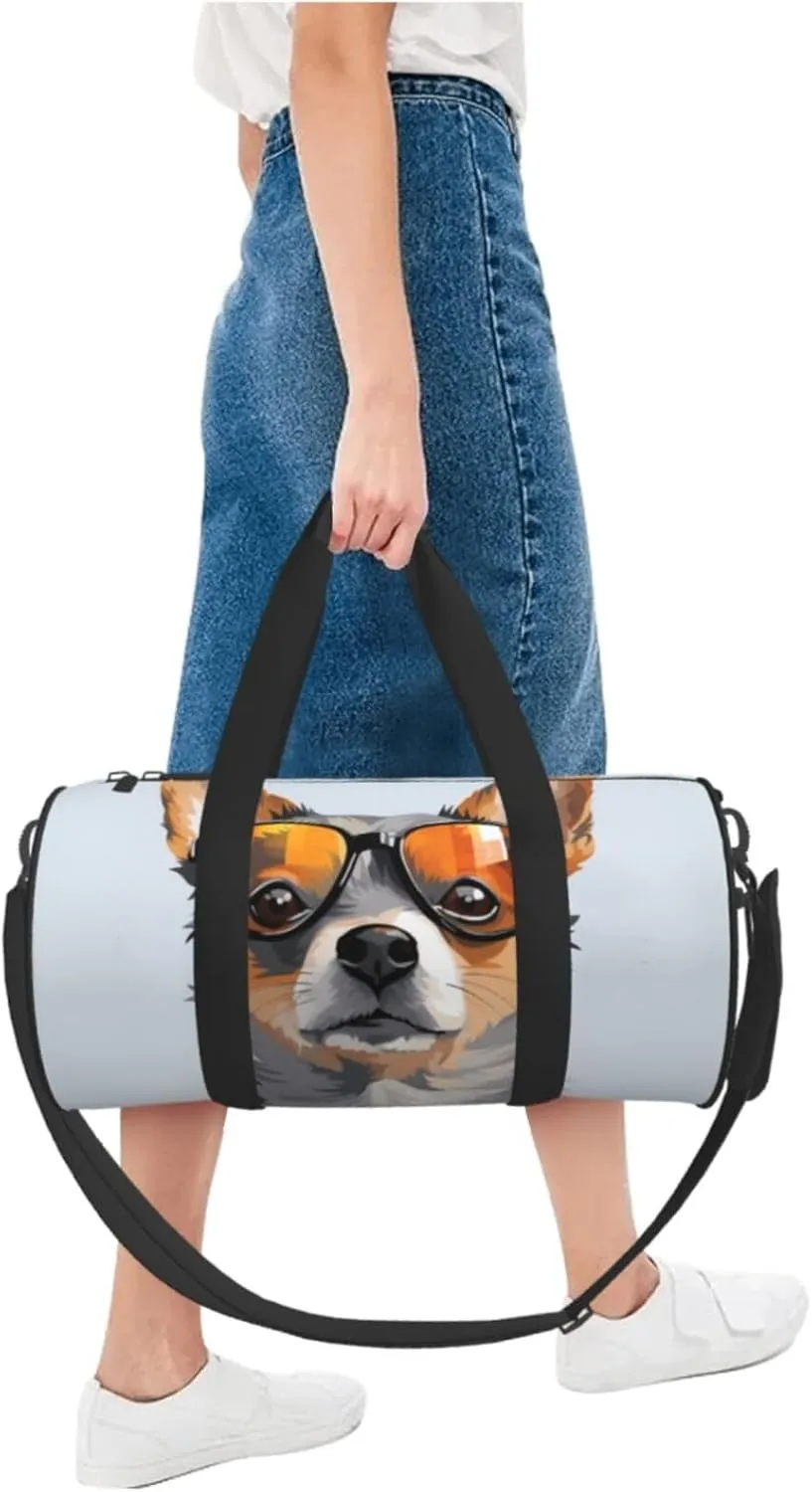 Travel Duffle Bag Weekender Bags For Men Women With Shoe Compartment Large Capacity Weekender Overnight Bag Chihuahua Dog Glasses Carry On Tote Bags Sport Gym Bag For Travel Yoga