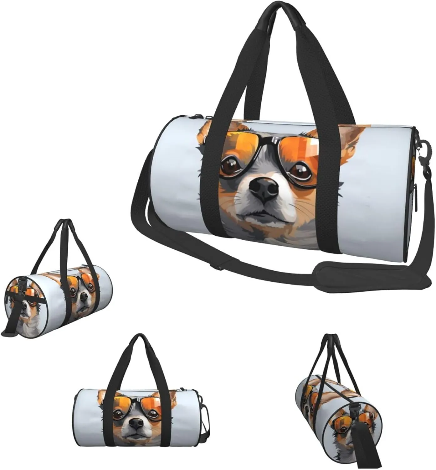 Travel Duffle Bag Weekender Bags For Men Women With Shoe Compartment Large Capacity Weekender Overnight Bag Chihuahua Dog Glasses Carry On Tote Bags Sport Gym Bag For Travel Yoga