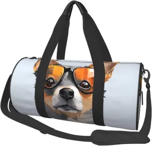 Travel Duffle Bag Weekender Bags For Men Women With Shoe Compartment Large Capacity Weekender Overnight Bag Chihuahua Dog Glasses Carry On Tote Bags Sport Gym Bag For Travel Yoga