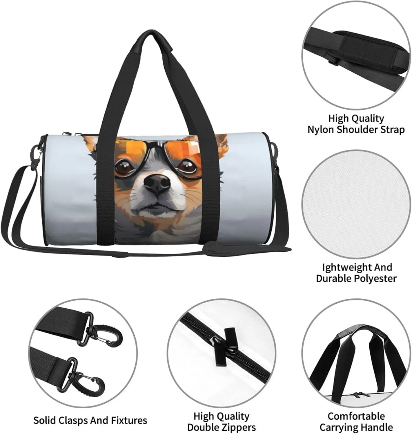 Travel Duffle Bag Weekender Bags For Men Women With Shoe Compartment Large Capacity Weekender Overnight Bag Chihuahua Dog Glasses Carry On Tote Bags Sport Gym Bag For Travel Yoga