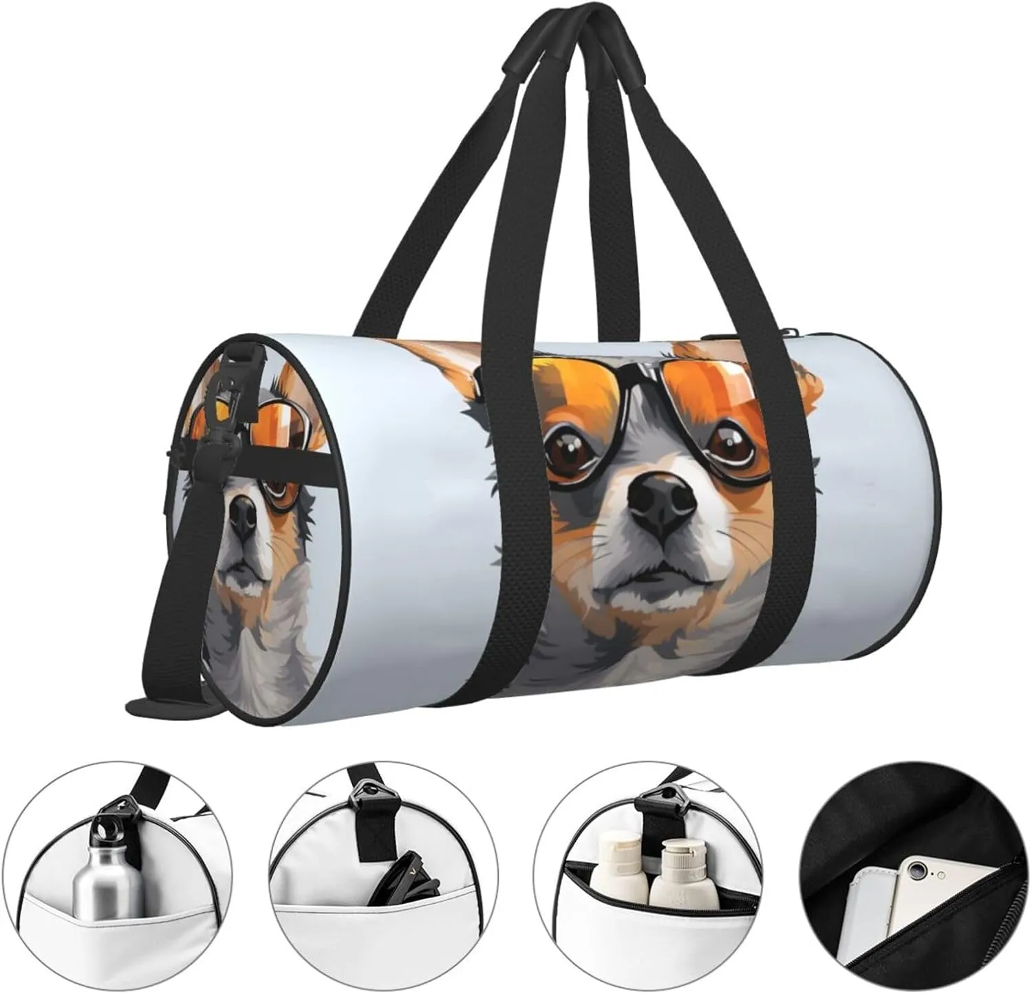 Travel Duffle Bag Weekender Bags For Men Women With Shoe Compartment Large Capacity Weekender Overnight Bag Chihuahua Dog Glasses Carry On Tote Bags Sport Gym Bag For Travel Yoga