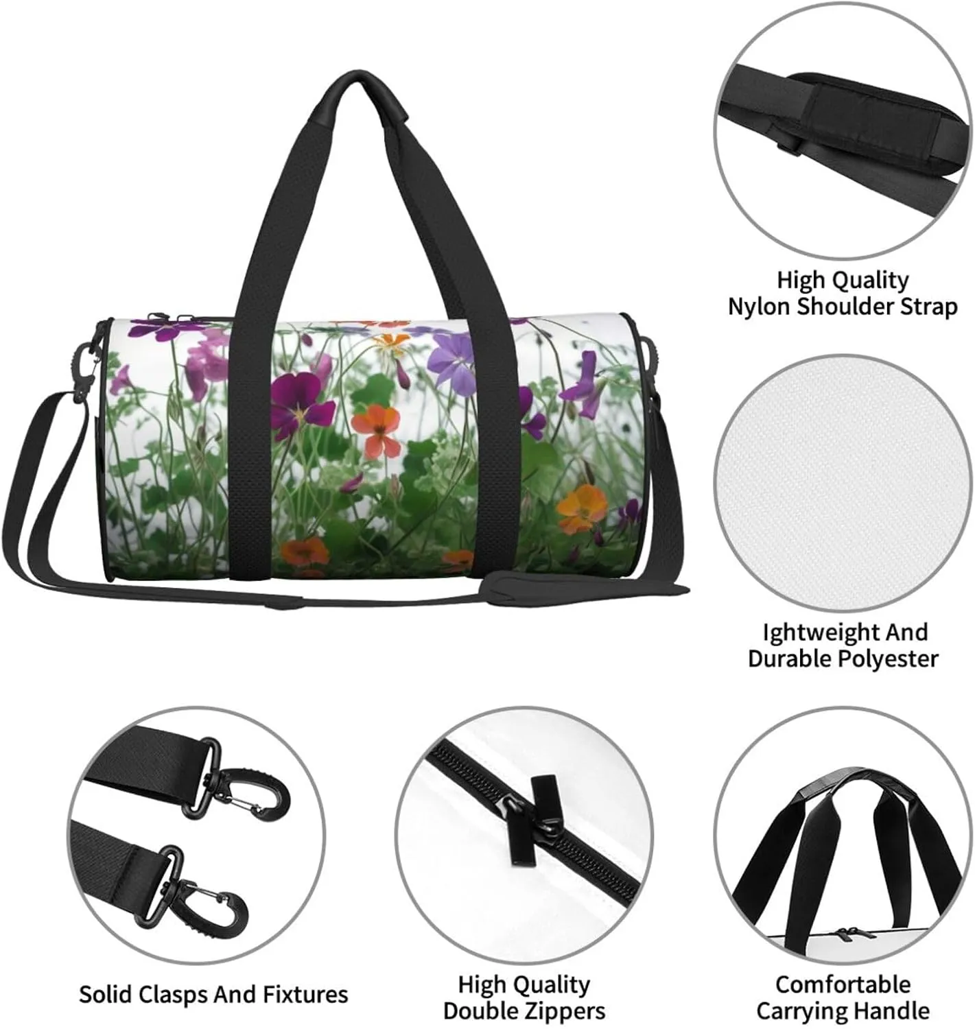 Travel Duffle Bag Weekender Bags For Men Women With Shoe Compartment Large Capacity Weekender Overnight Bag Garden Wildflowers Carry On Tote Bags Sport Gym Bag For Travel Yoga