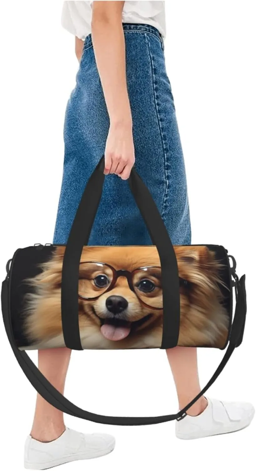 Travel Duffle Bag Weekender Bags For Men Women With Shoe Compartment Large Capacity Weekender Overnight Bag Pomeranian Dog Wearing Glasses Carry On Tote Bags Sport Gym Bag For Travel Yoga