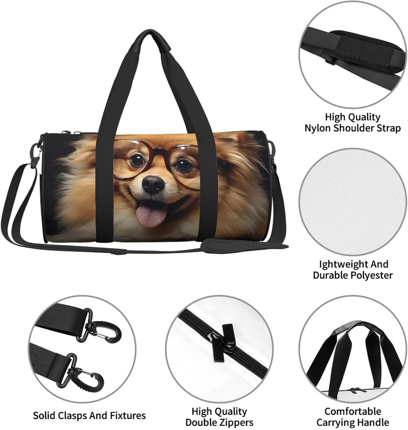 Travel Duffle Bag Weekender Bags For Men Women With Shoe Compartment Large Capacity Weekender Overnight Bag Pomeranian Dog Wearing Glasses Carry On Tote Bags Sport Gym Bag For Travel Yoga