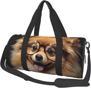 Travel Duffle Bag Weekender Bags For Men Women With Shoe Compartment Large Capacity Weekender Overnight Bag Pomeranian Dog Wearing Glasses Carry On Tote Bags Sport Gym Bag For Travel Yoga