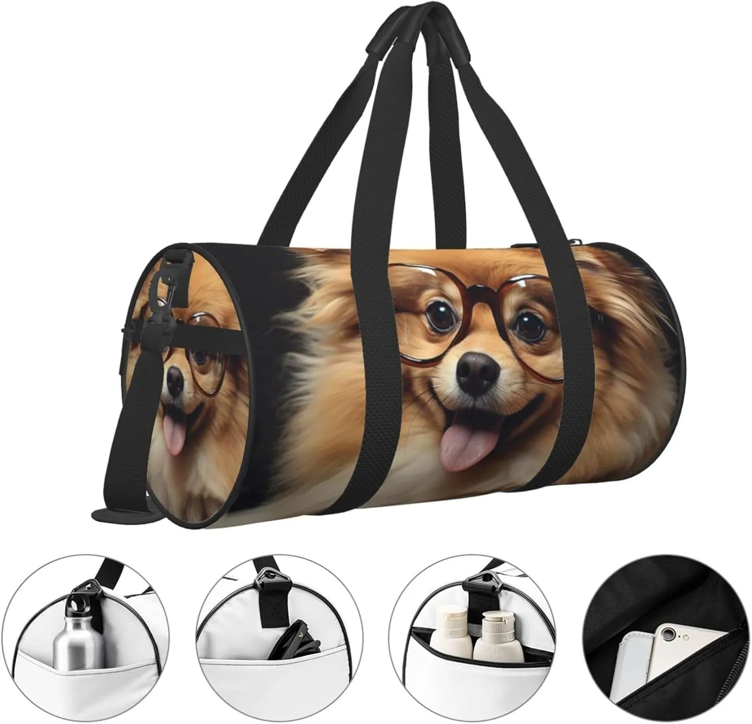 Travel Duffle Bag Weekender Bags For Men Women With Shoe Compartment Large Capacity Weekender Overnight Bag Pomeranian Dog Wearing Glasses Carry On Tote Bags Sport Gym Bag For Travel Yoga