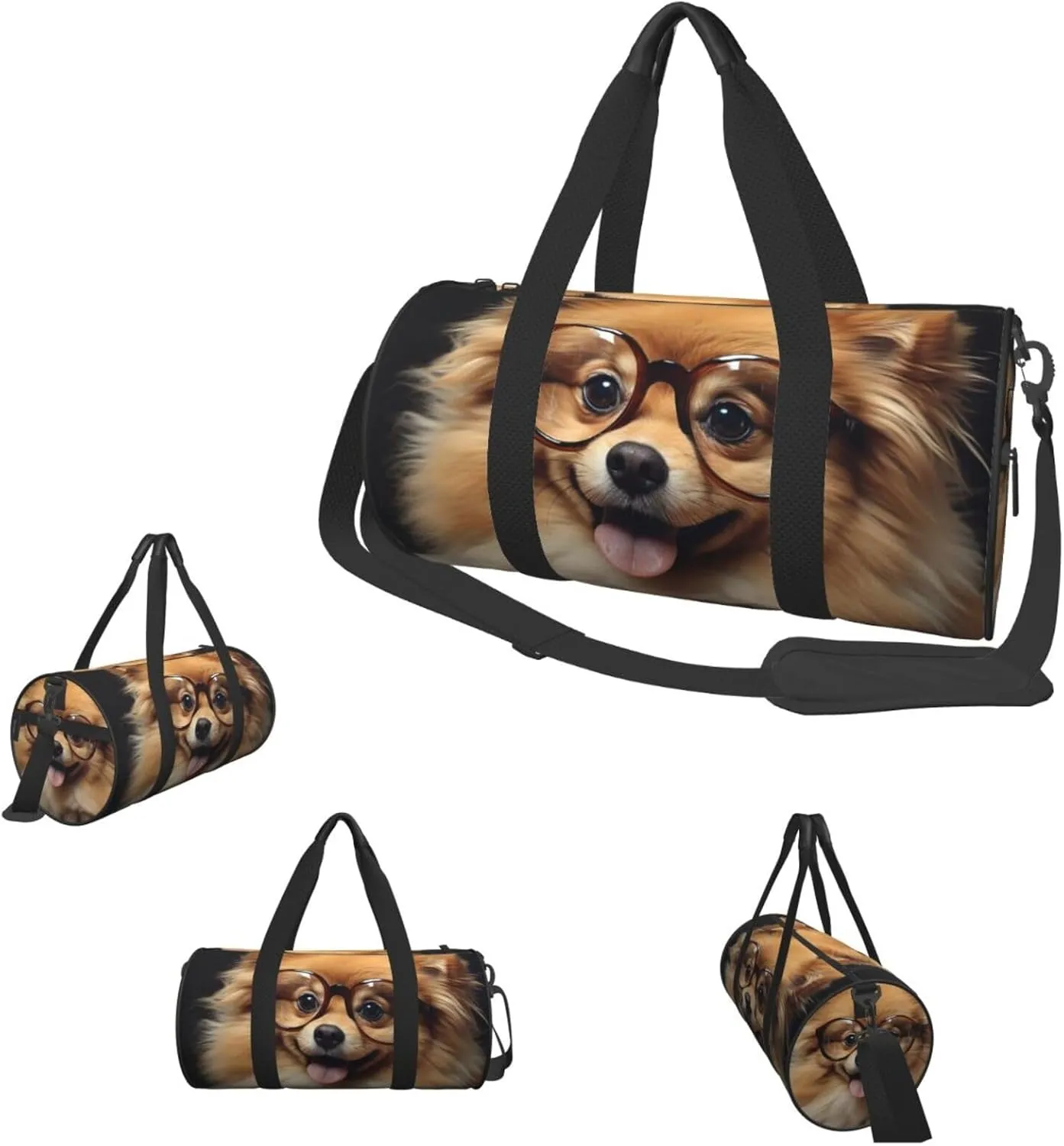 Travel Duffle Bag Weekender Bags For Men Women With Shoe Compartment Large Capacity Weekender Overnight Bag Pomeranian Dog Wearing Glasses Carry On Tote Bags Sport Gym Bag For Travel Yoga