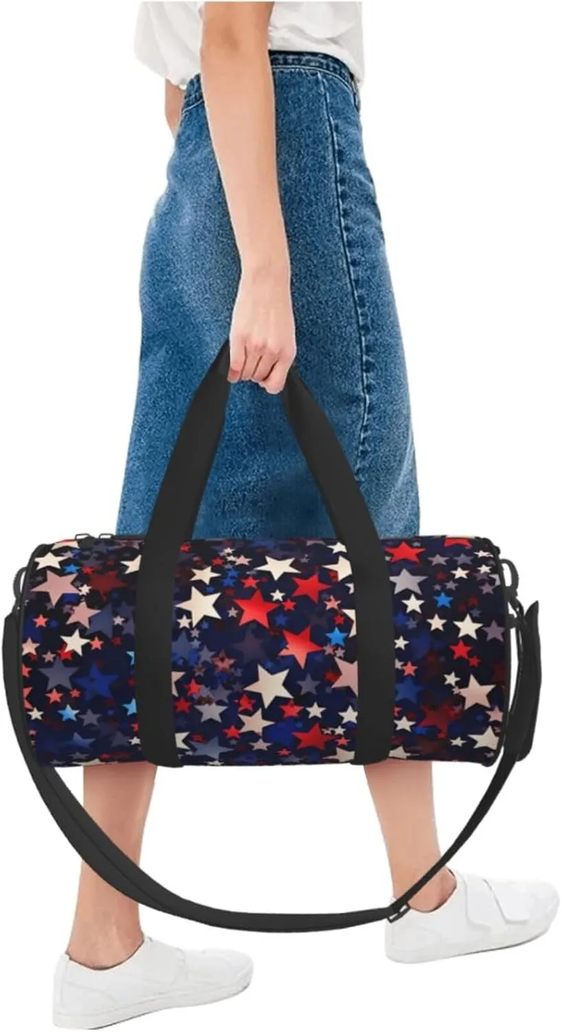 Travel Duffle Bag Weekender Bags For Men Women With Shoe Compartment Large Capacity Weekender Overnight Bag Red Blue Stars American Carry On Tote Bags Sport Gym Bag For Travel Yoga