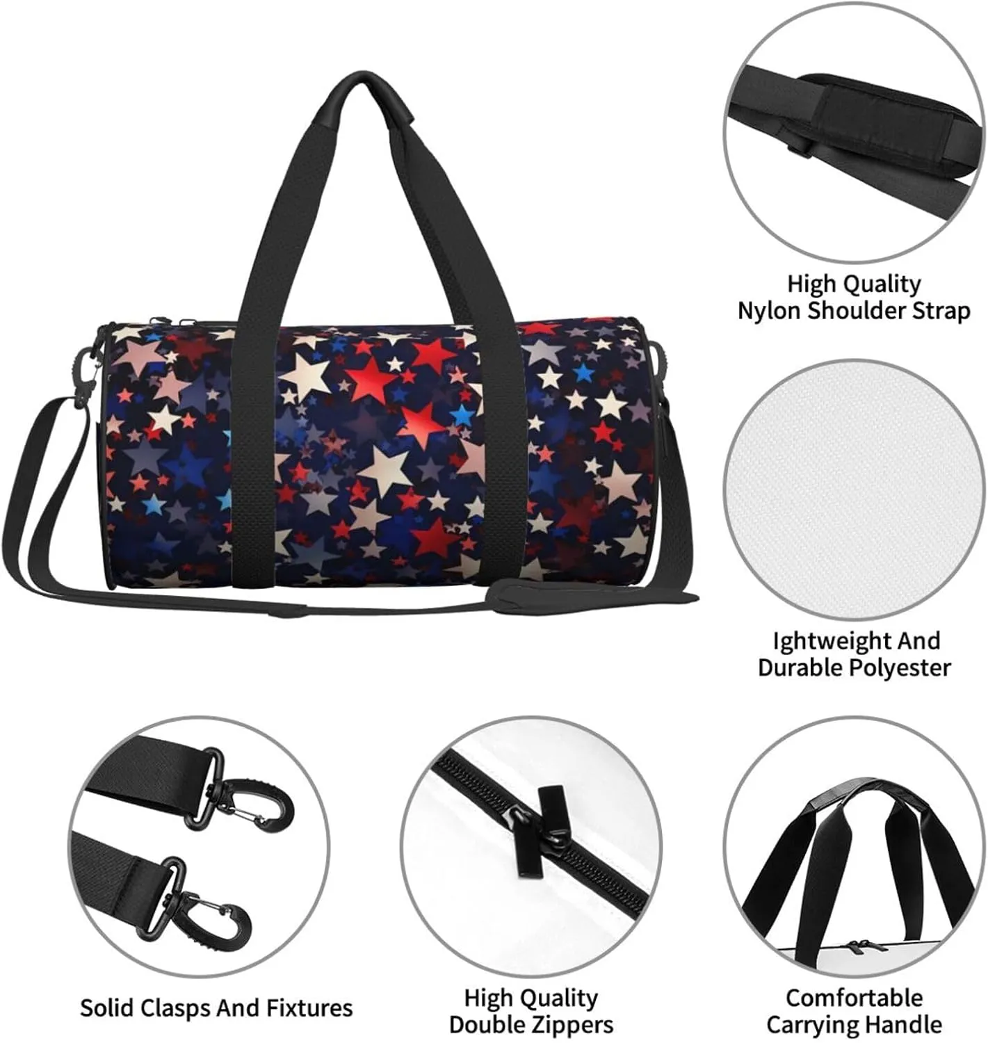 Travel Duffle Bag Weekender Bags For Men Women With Shoe Compartment Large Capacity Weekender Overnight Bag Red Blue Stars American Carry On Tote Bags Sport Gym Bag For Travel Yoga
