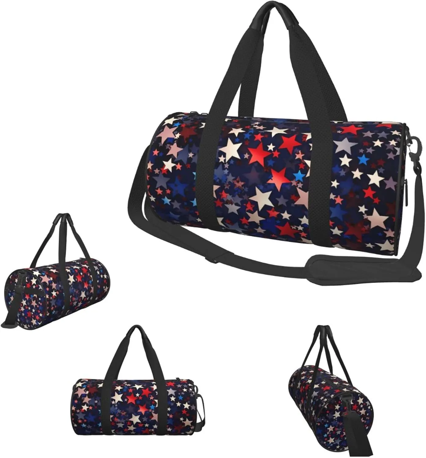 Travel Duffle Bag Weekender Bags For Men Women With Shoe Compartment Large Capacity Weekender Overnight Bag Red Blue Stars American Carry On Tote Bags Sport Gym Bag For Travel Yoga
