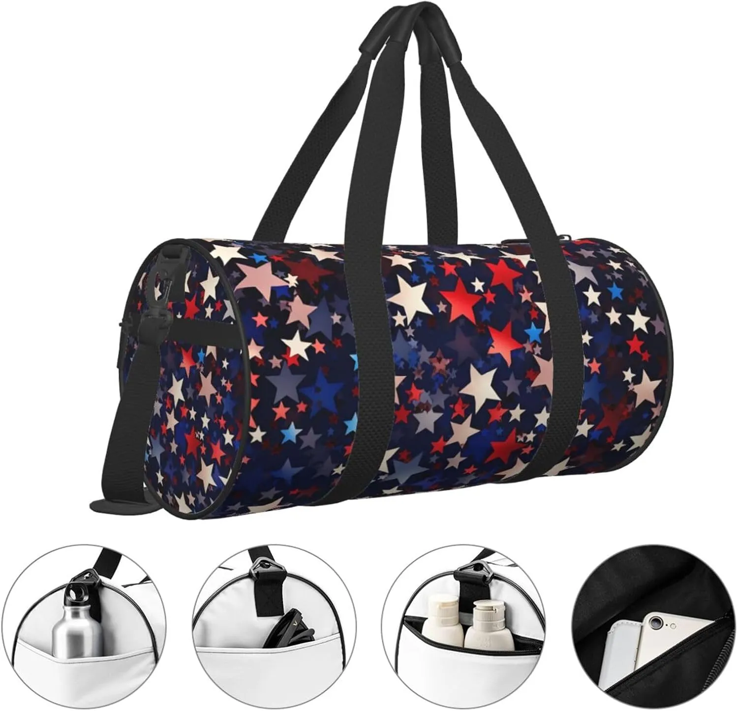 Travel Duffle Bag Weekender Bags For Men Women With Shoe Compartment Large Capacity Weekender Overnight Bag Red Blue Stars American Carry On Tote Bags Sport Gym Bag For Travel Yoga