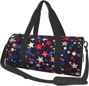 Travel Duffle Bag Weekender Bags For Men Women With Shoe Compartment Large Capacity Weekender Overnight Bag Red Blue Stars American Carry On Tote Bags Sport Gym Bag For Travel Yoga