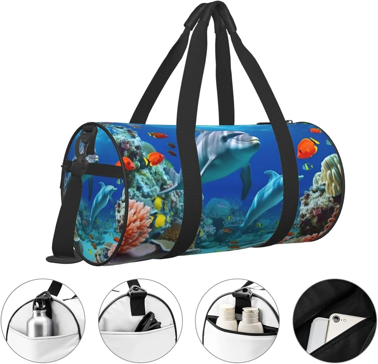 Travel Duffle Bag Weekender Bags For Men Women With Shoe Compartment Large Capacity Weekender Overnight Bag Seabed Coral Fish Dolphins Carry On Tote Bags Sport Gym Bag For Travel Yoga