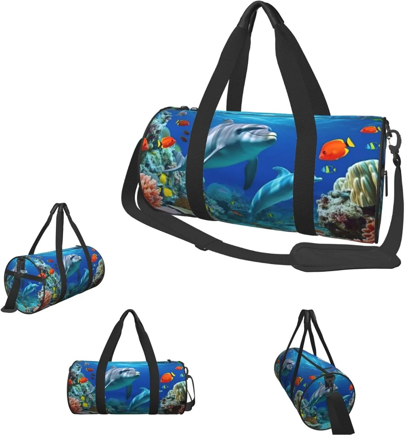 Travel Duffle Bag Weekender Bags For Men Women With Shoe Compartment Large Capacity Weekender Overnight Bag Seabed Coral Fish Dolphins Carry On Tote Bags Sport Gym Bag For Travel Yoga