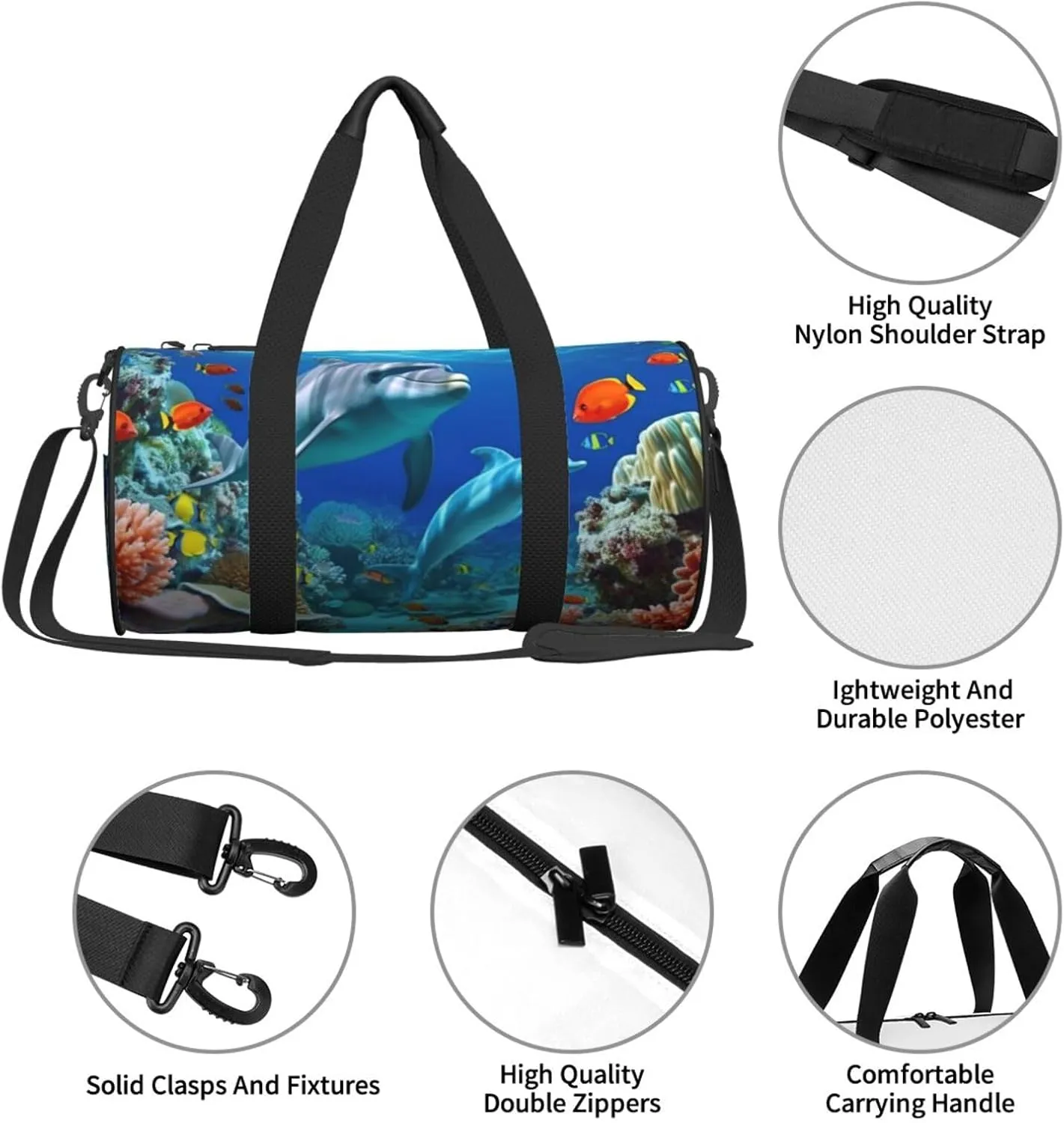 Travel Duffle Bag Weekender Bags For Men Women With Shoe Compartment Large Capacity Weekender Overnight Bag Seabed Coral Fish Dolphins Carry On Tote Bags Sport Gym Bag For Travel Yoga