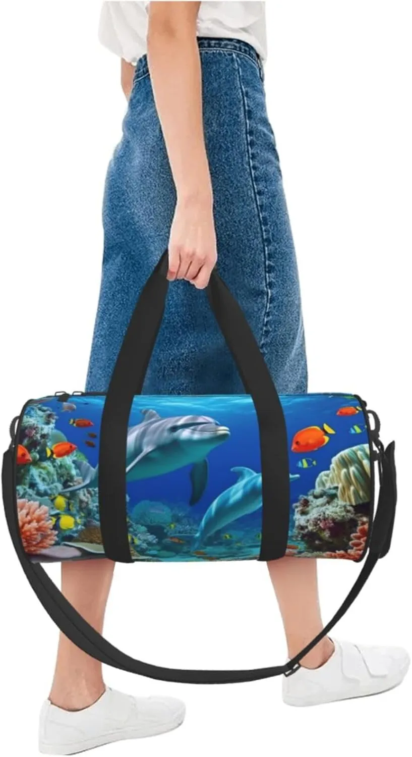 Travel Duffle Bag Weekender Bags For Men Women With Shoe Compartment Large Capacity Weekender Overnight Bag Seabed Coral Fish Dolphins Carry On Tote Bags Sport Gym Bag For Travel Yoga