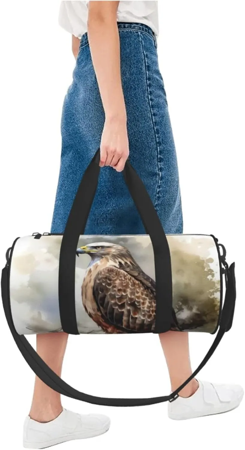 Travel Duffle Bag Weekender Bags For Men Women With Shoe Compartment Large Capacity Weekender Overnight Bag Watercolor Of Hawk Sitting In The Tree Carry On Tote Bags Sport Gym Bag For Travel Yoga