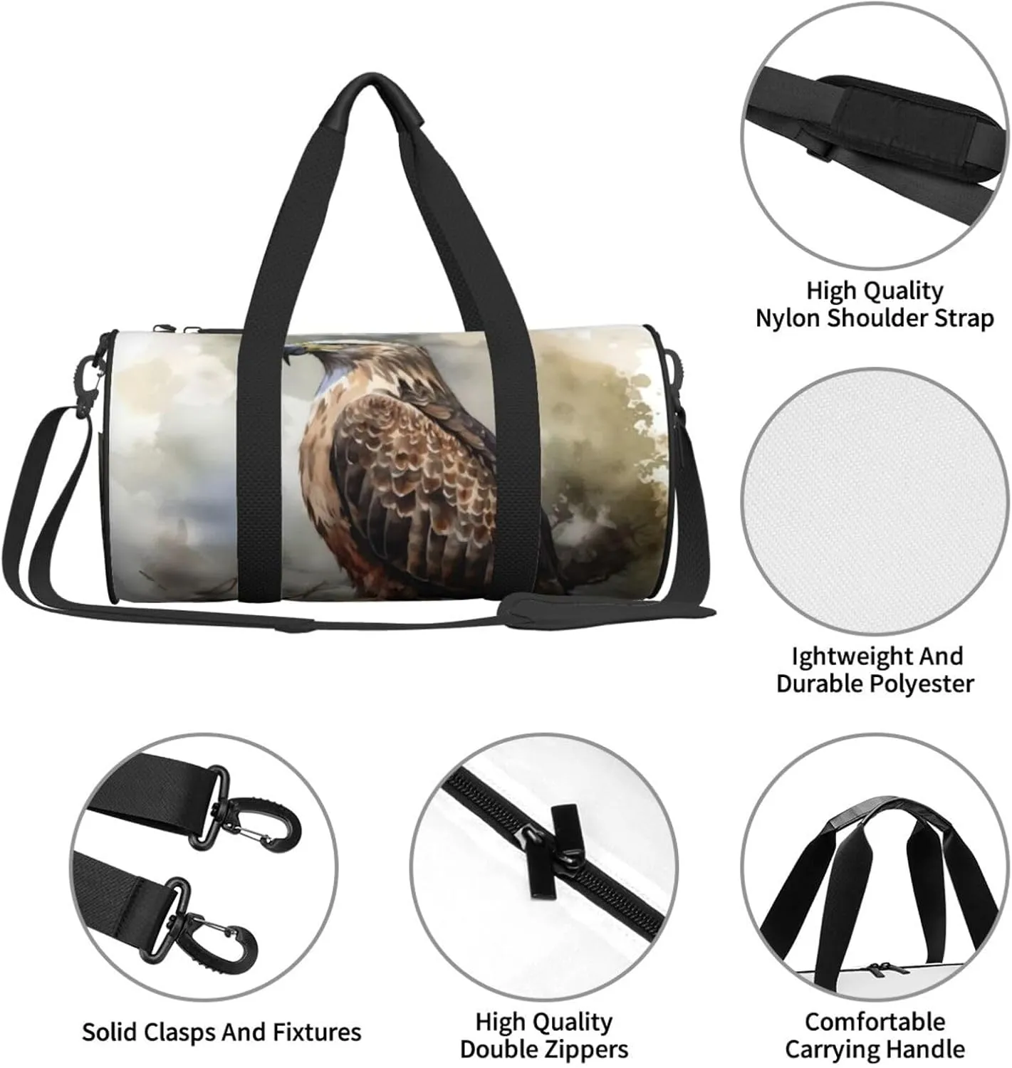 Travel Duffle Bag Weekender Bags For Men Women With Shoe Compartment Large Capacity Weekender Overnight Bag Watercolor Of Hawk Sitting In The Tree Carry On Tote Bags Sport Gym Bag For Travel Yoga