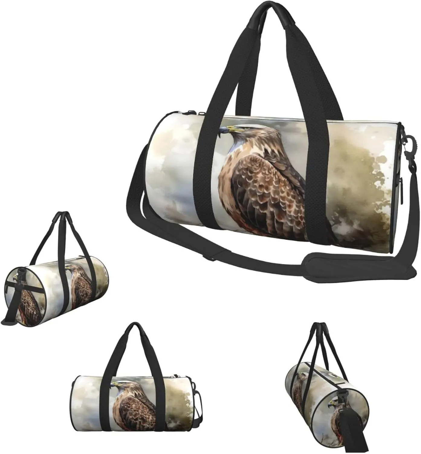 Travel Duffle Bag Weekender Bags For Men Women With Shoe Compartment Large Capacity Weekender Overnight Bag Watercolor Of Hawk Sitting In The Tree Carry On Tote Bags Sport Gym Bag For Travel Yoga