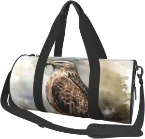 Travel Duffle Bag Weekender Bags For Men Women With Shoe Compartment Large Capacity Weekender Overnight Bag Watercolor Of Hawk Sitting In The Tree Carry On Tote Bags Sport Gym Bag For Travel Yoga