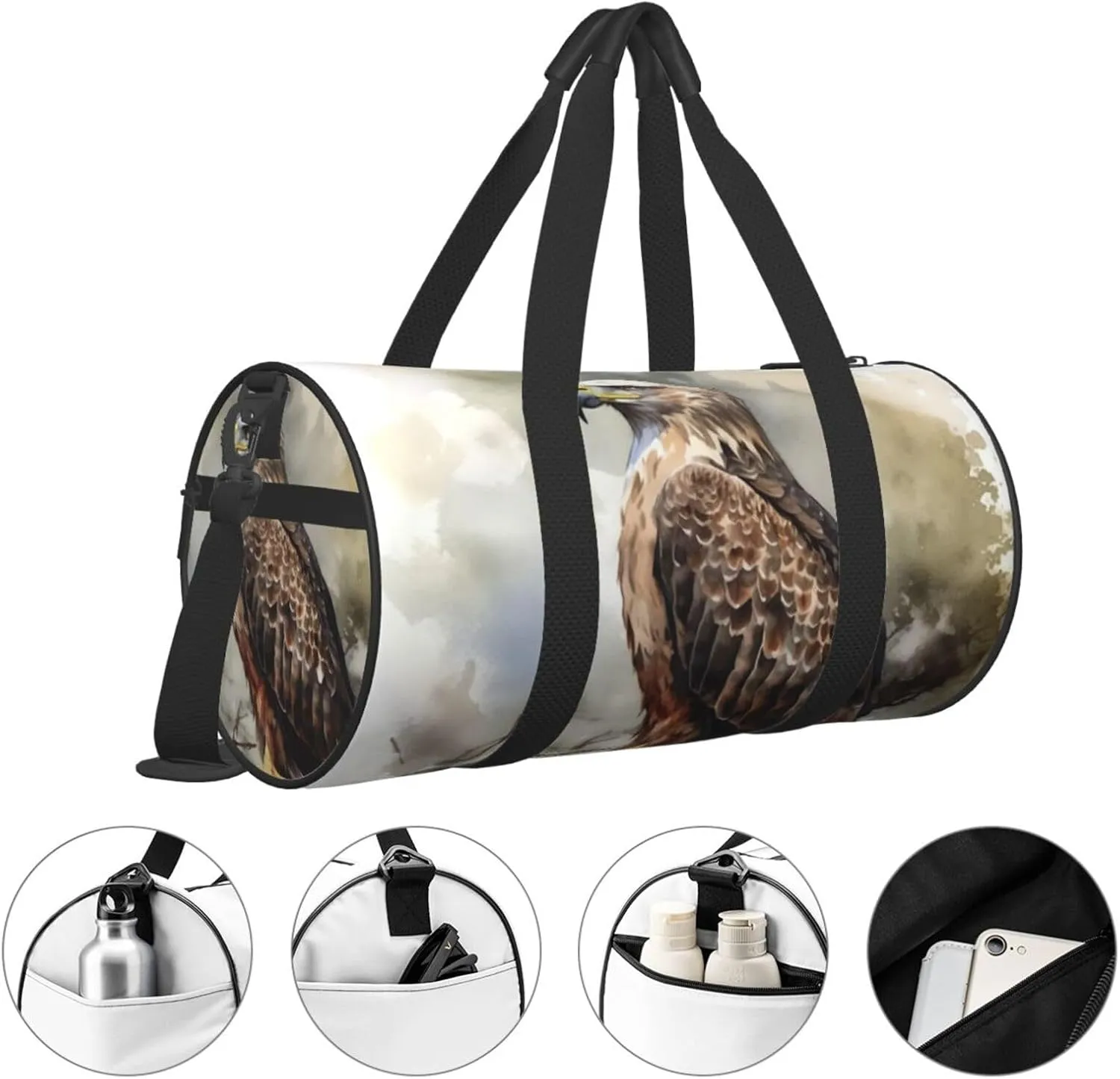 Travel Duffle Bag Weekender Bags For Men Women With Shoe Compartment Large Capacity Weekender Overnight Bag Watercolor Of Hawk Sitting In The Tree Carry On Tote Bags Sport Gym Bag For Travel Yoga