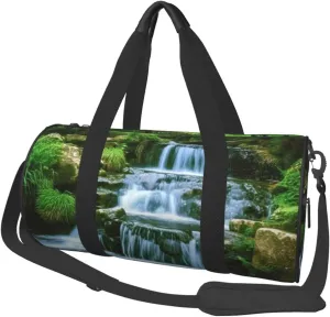 Travel Duffle Bag Weekender Bags for Men Women with Shoe Compartment Large Capacity Weekender Overnight Bag Waterfall Flowing Down Carry On Tote Bags Sport Gym Bag for Travel Yoga
