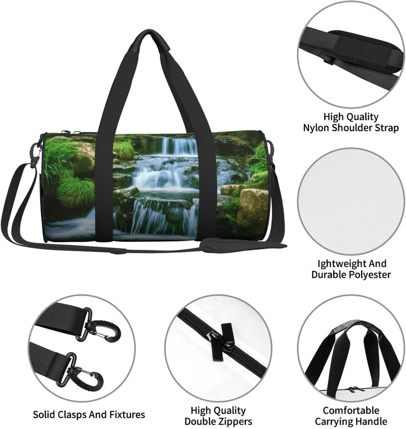 Travel Duffle Bag Weekender Bags for Men Women with Shoe Compartment Large Capacity Weekender Overnight Bag Waterfall Flowing Down Carry On Tote Bags Sport Gym Bag for Travel Yoga