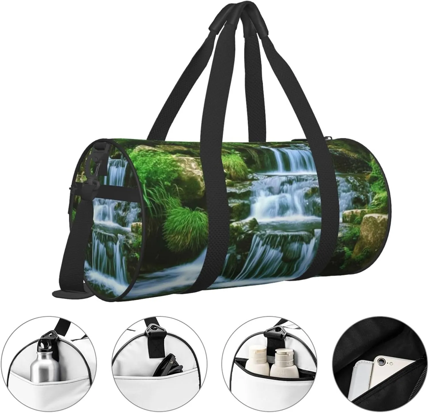 Travel Duffle Bag Weekender Bags for Men Women with Shoe Compartment Large Capacity Weekender Overnight Bag Waterfall Flowing Down Carry On Tote Bags Sport Gym Bag for Travel Yoga