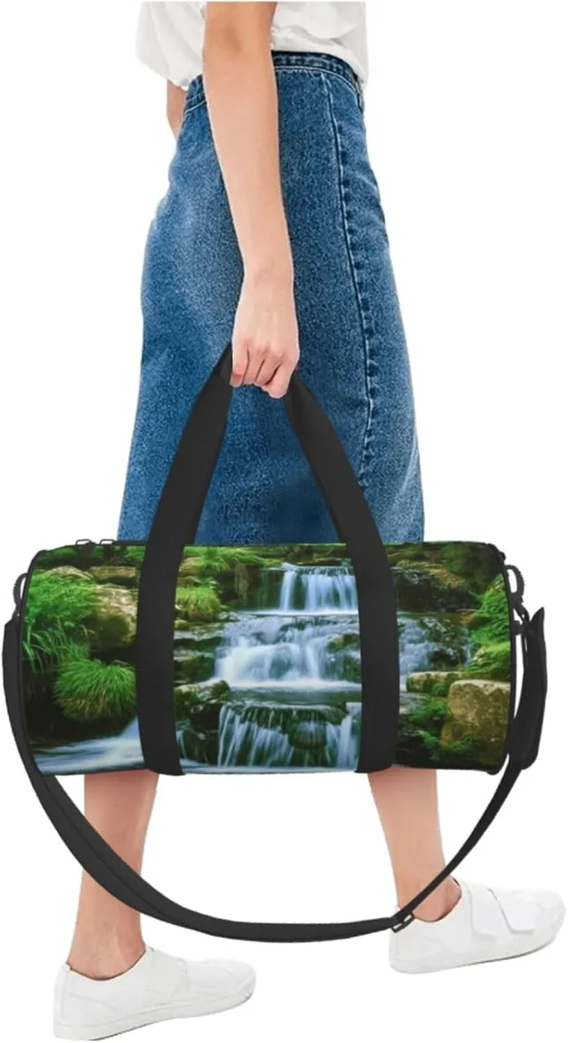 Travel Duffle Bag Weekender Bags for Men Women with Shoe Compartment Large Capacity Weekender Overnight Bag Waterfall Flowing Down Carry On Tote Bags Sport Gym Bag for Travel Yoga