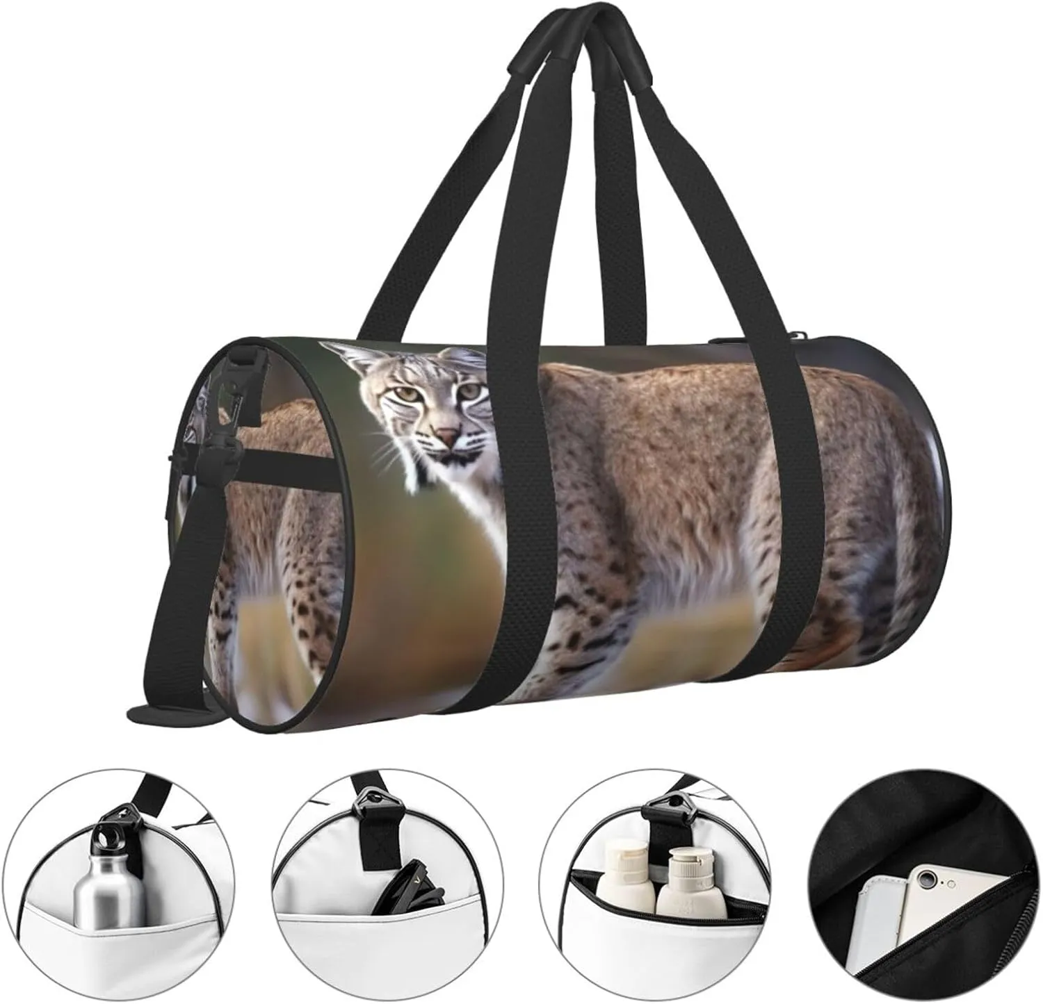 Travel Duffle Bag Weekender Bags For Men Women With Shoe Compartment Large Capacity Weekender Overnight Bag Wild Bobcat Carry On Tote Bags Sport Gym Bag For Travel Yoga