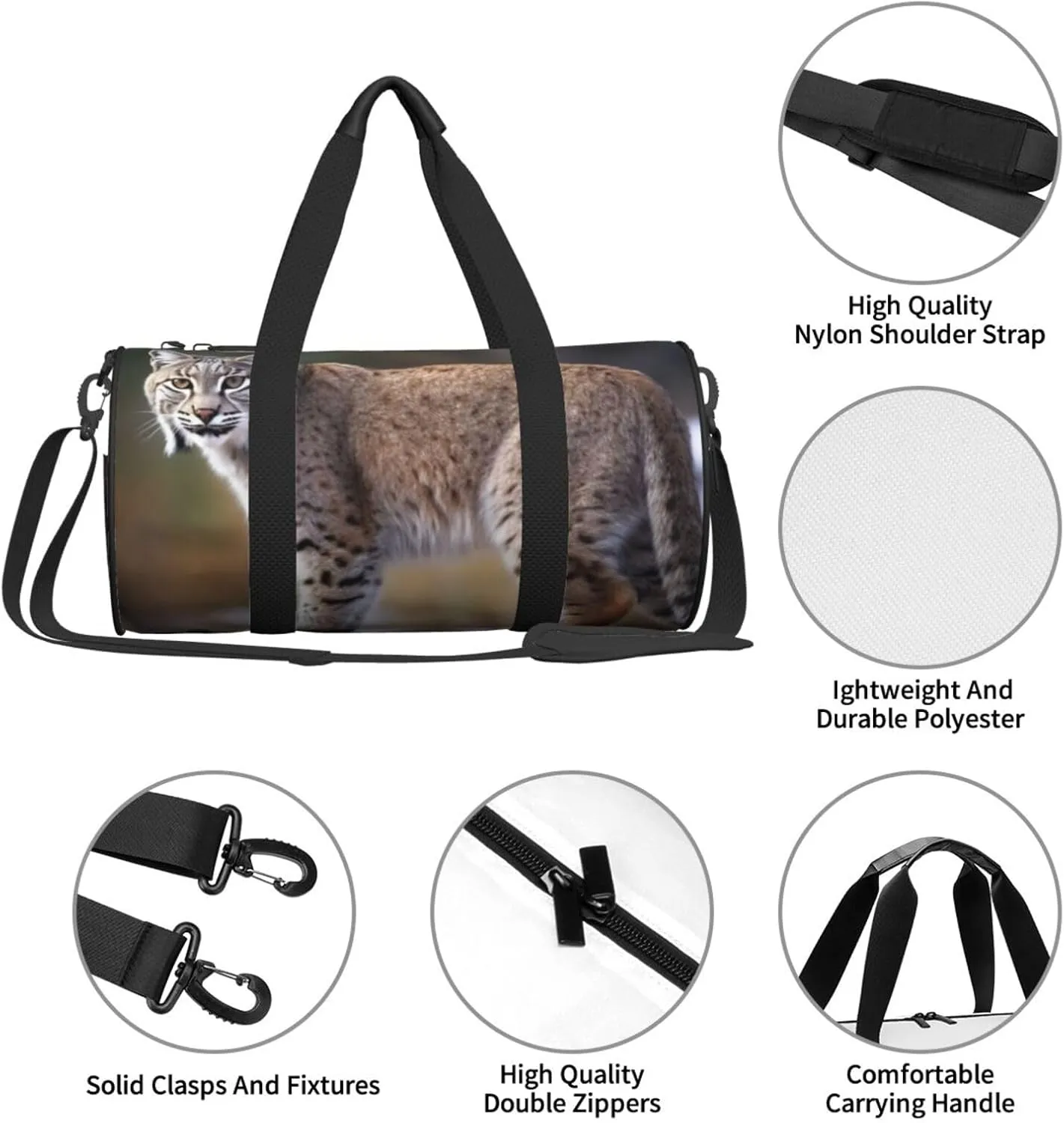 Travel Duffle Bag Weekender Bags For Men Women With Shoe Compartment Large Capacity Weekender Overnight Bag Wild Bobcat Carry On Tote Bags Sport Gym Bag For Travel Yoga