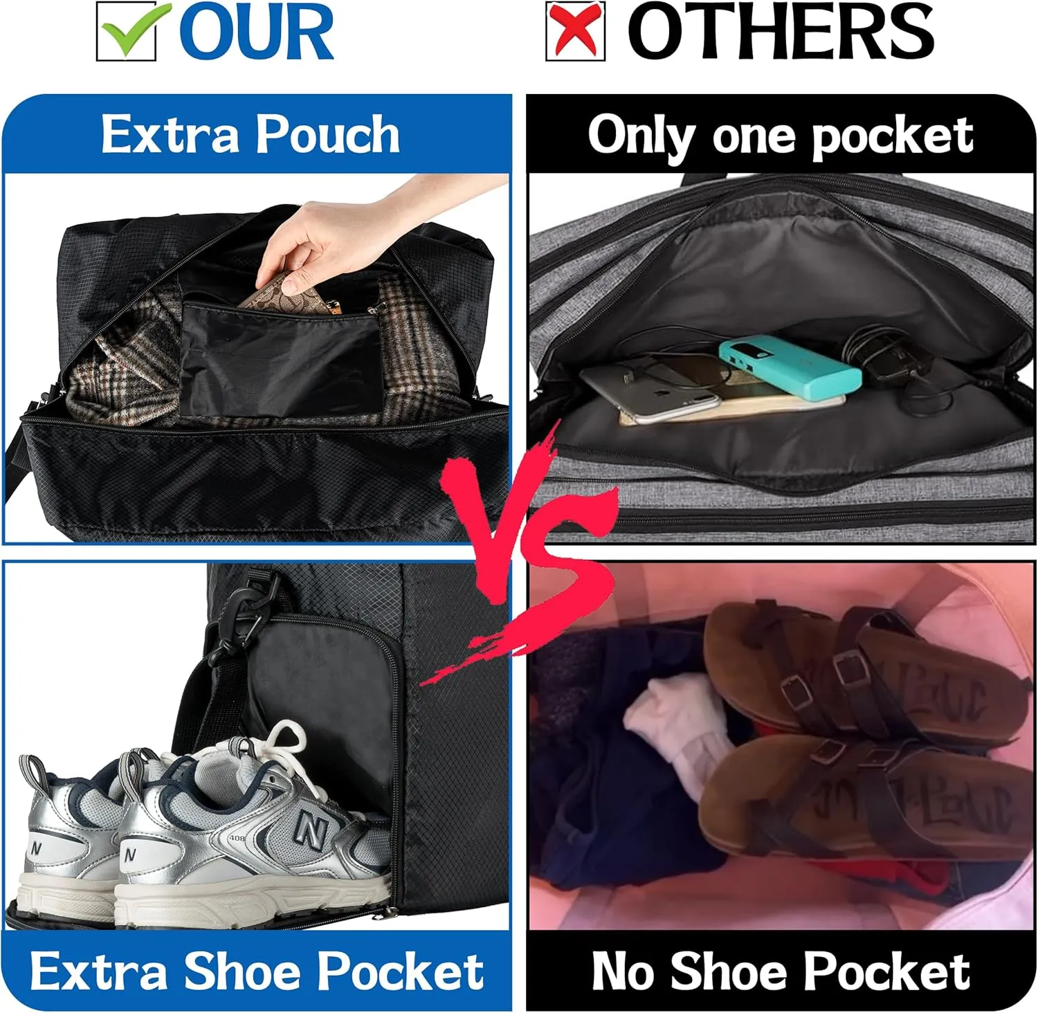 Travel Tote Bag Foldable Travel Duffel Bag For Spirit Airlines Personal Item Bag, Weekender Bags for Men Women with Shoe Compartment, Carry on Overnight Bag(Gray,20L)