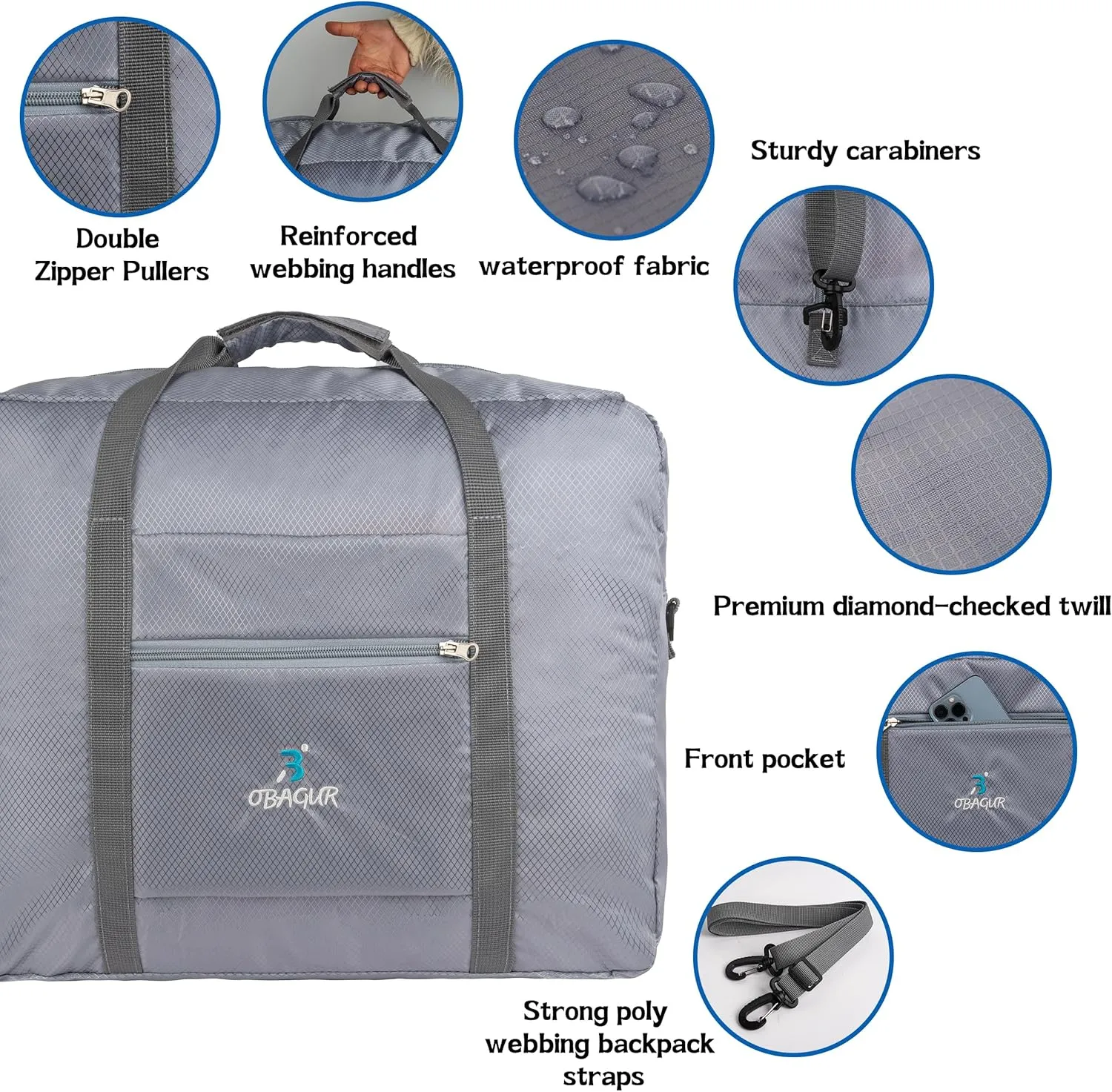 Travel Tote Bag Foldable Travel Duffel Bag For Spirit Airlines Personal Item Bag, Weekender Bags for Men Women with Shoe Compartment, Carry on Overnight Bag(Gray,20L)