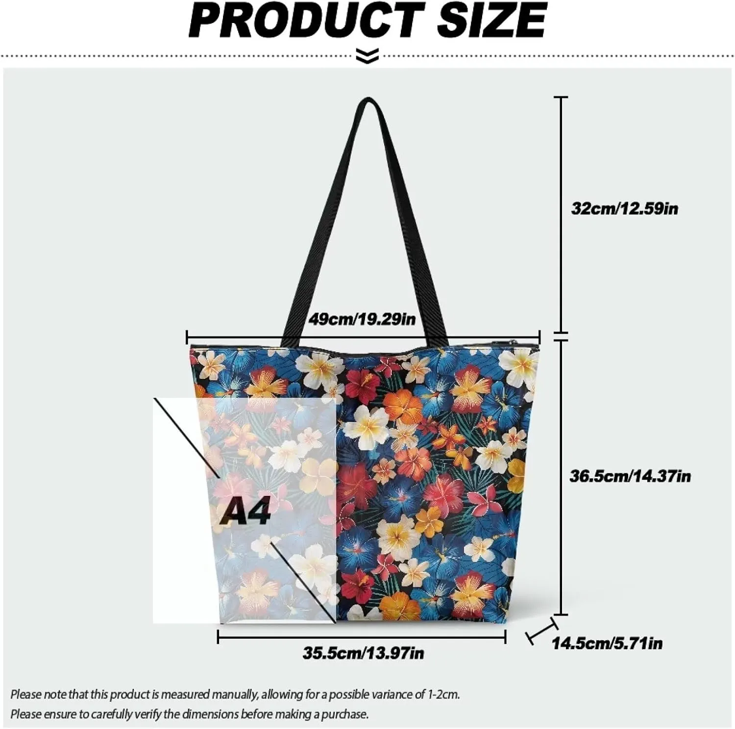 Tropical Waterproof Paper Tote Bag for Women, Hawaii Style Zipper Eco Work Tote Handbag Shoulder Bag for Travel