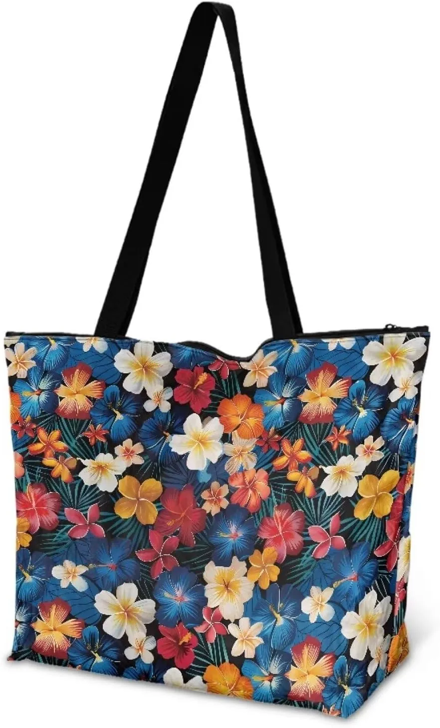Tropical Waterproof Paper Tote Bag for Women, Hawaii Style Zipper Eco Work Tote Handbag Shoulder Bag for Travel